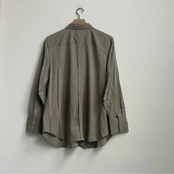 New CHICO'S SILKY SOFT DOBBY HALF-PLACKET SHIRT SZ 3 16/18 Vetiver Long Sleeve - Picture 8 of 14